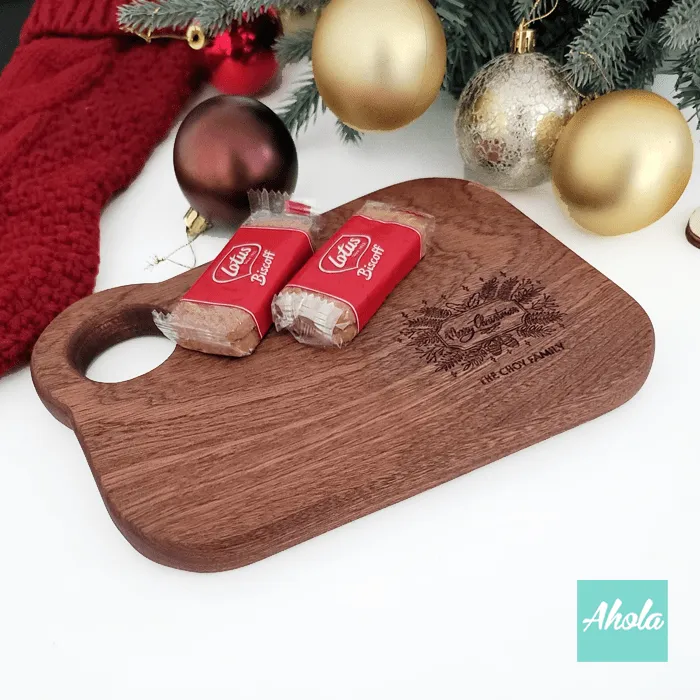 【Happy holly-days】Irregular Sandalwood Cutting Board With Hanging Hole 聖誕不規則檀木刻字多用途砧板(3-5個工作天)