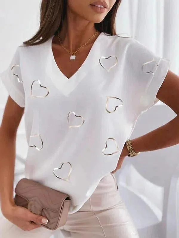 Heart Print Dolman Sleeve Women's T-Shirt