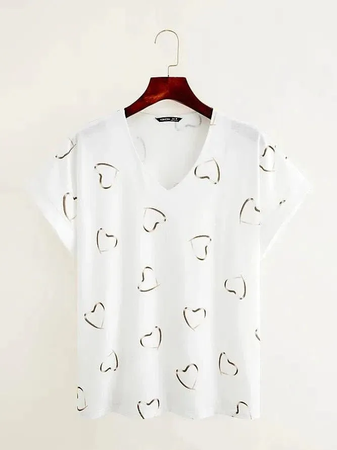 Heart Print Dolman Sleeve Women's T-Shirt