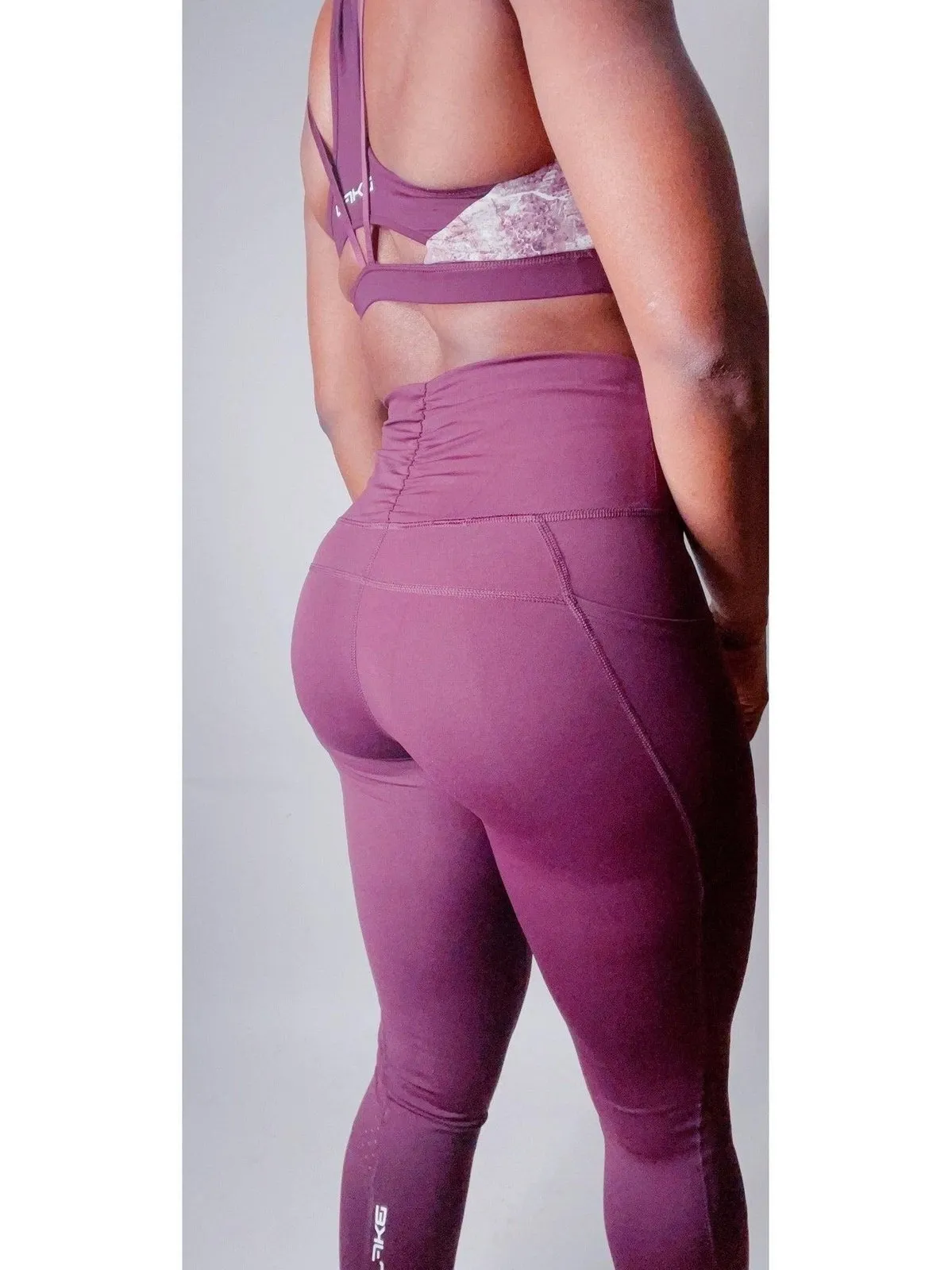 Highwaist Plum Leggings W/ Mesh Panels