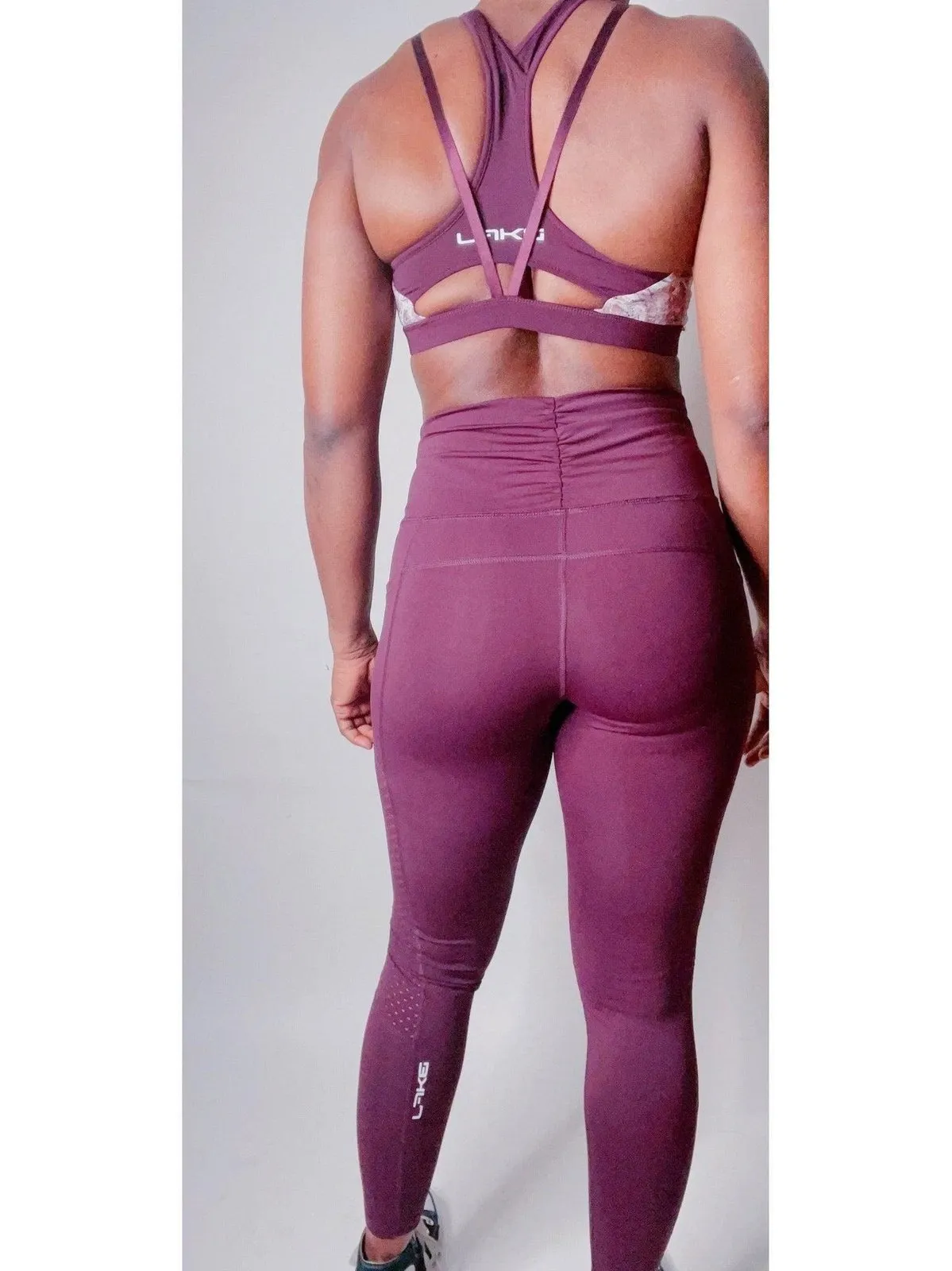 Highwaist Plum Leggings W/ Mesh Panels