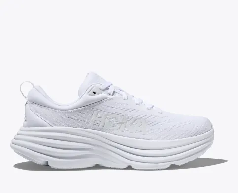 Hoka Women’s Bondi 8 Athletic Shoes-White/White **Wide Width**