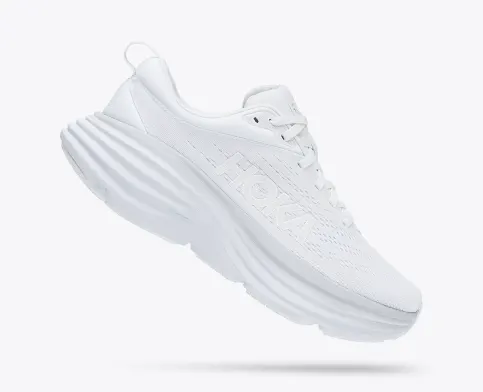 Hoka Women’s Bondi 8 Athletic Shoes-White/White **Wide Width**