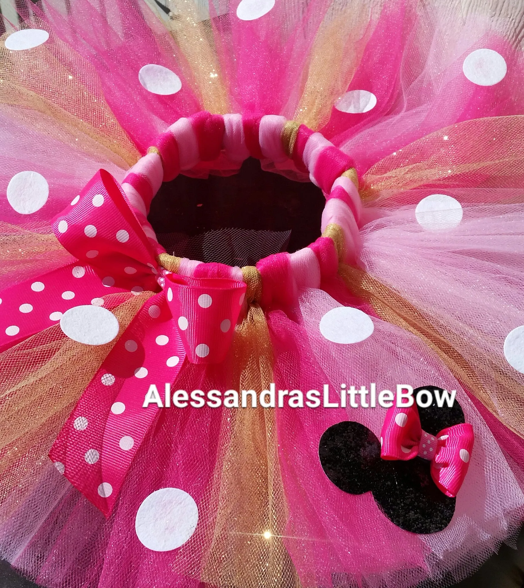 Hot pink, pink and gold Minnie mouse birthday tutu