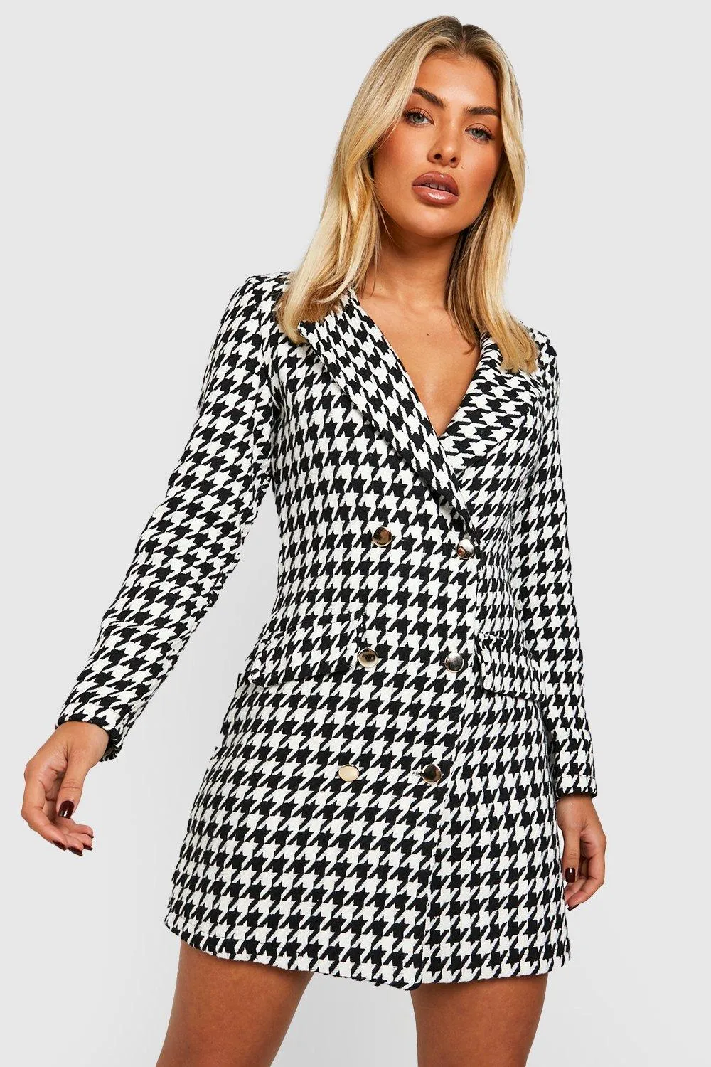 Houndstooth Boucle Blazer Dress