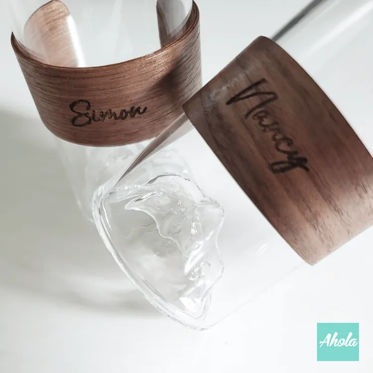 【Iceberg】Personalizable Glass With Wooden Sleeve 刻字防燙木杯環冰山玻璃杯