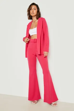 Jersey Knit Blazer & Belted Flared Pants Set