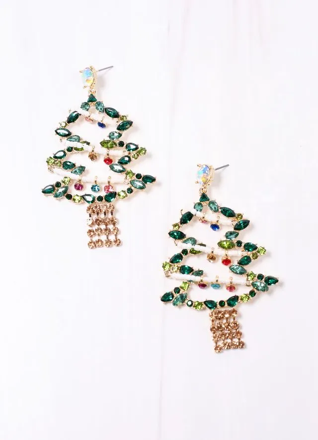 Jeweled Christmas Tree Earring GREEN