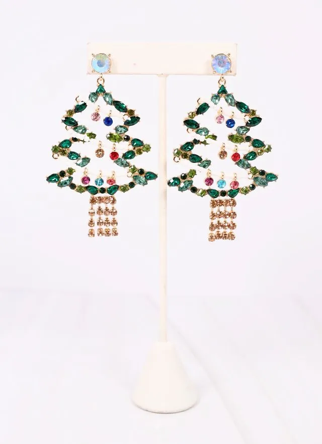 Jeweled Christmas Tree Earring GREEN