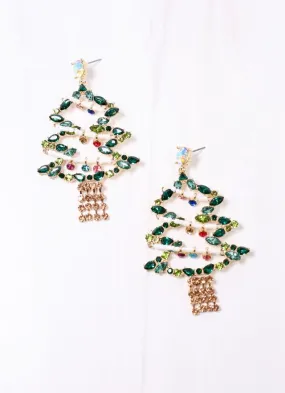 Jeweled Christmas Tree Earring GREEN