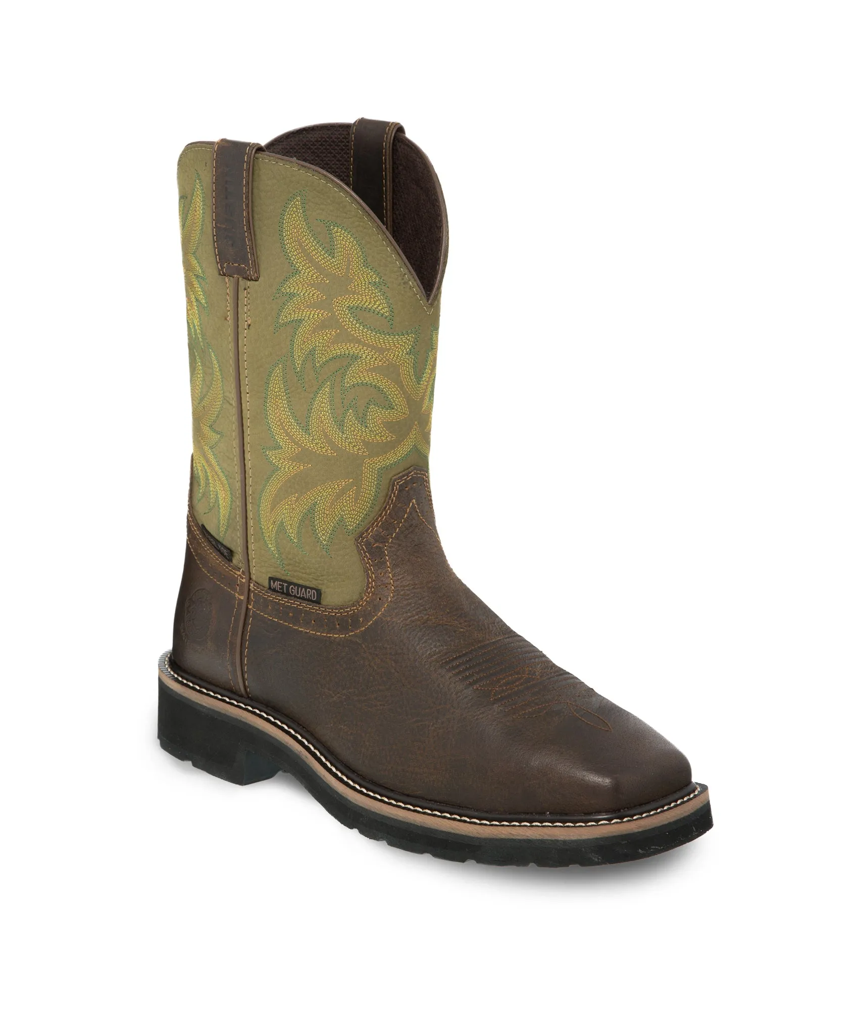 Justin Stampede ST EH WP Mens Brown/Moss Keavan Leather Work Boots