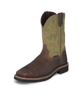 Justin Stampede ST EH WP Mens Brown/Moss Keavan Leather Work Boots