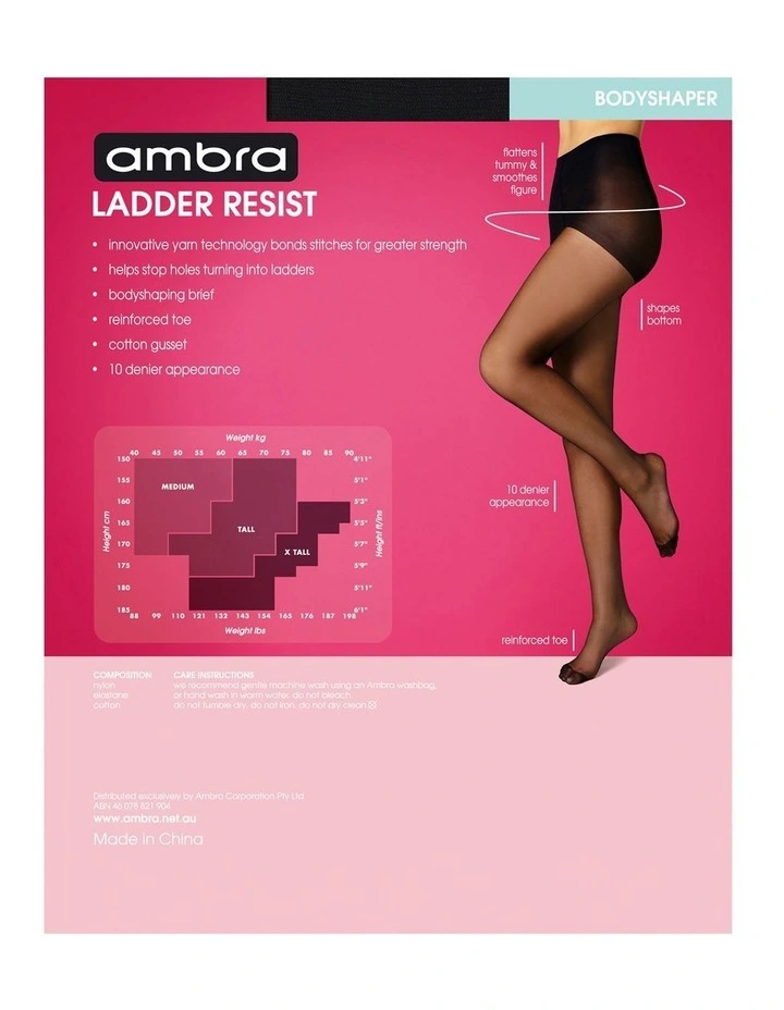 Ladder Resist Bodyshaper Pantyhose in Black