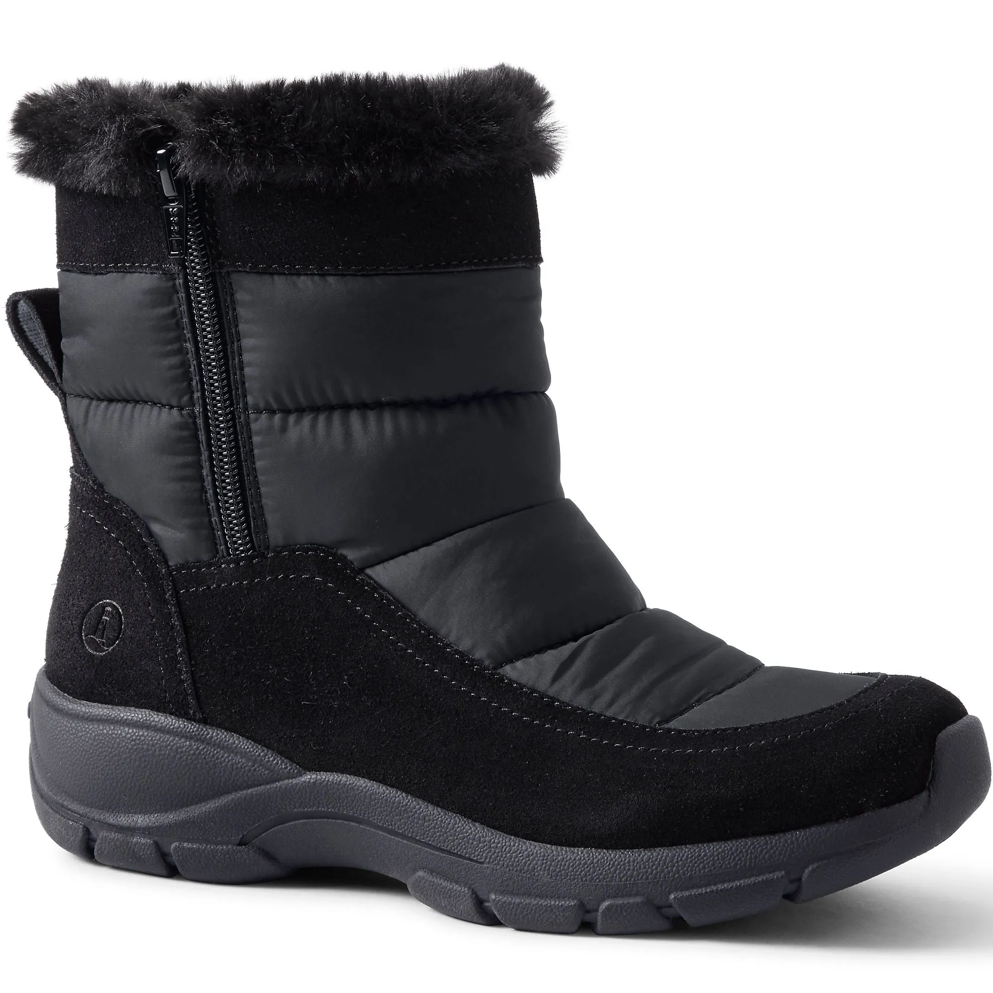 Lands' End Women's All Weather Short Insulated Winter Snow Boots Black Suede