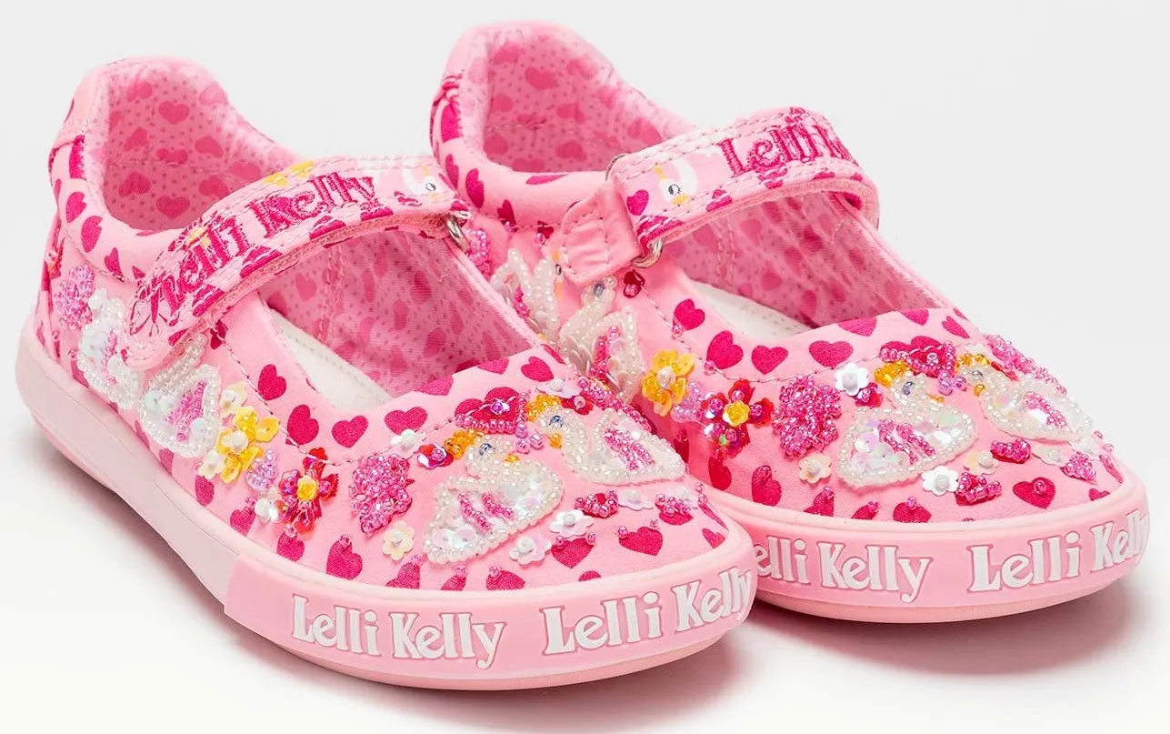 Lelli Kelly LK 1052 Rosa Pink Swan Canvas Dolly Shoes