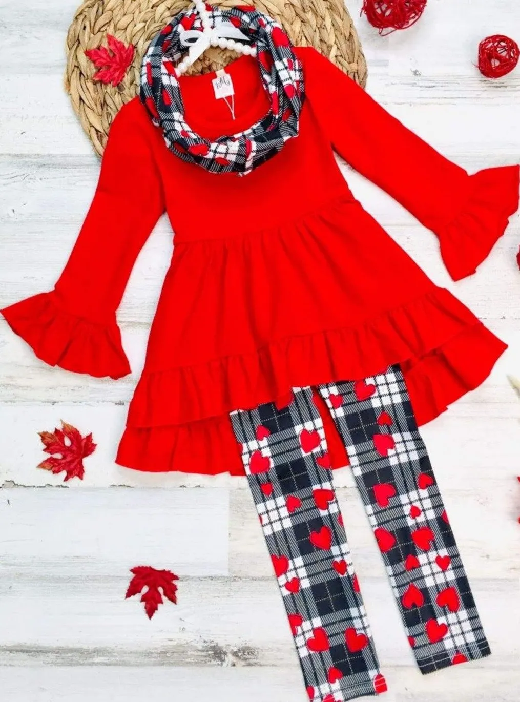 Lots of Love Red Tunic, Scarf and Legging Set