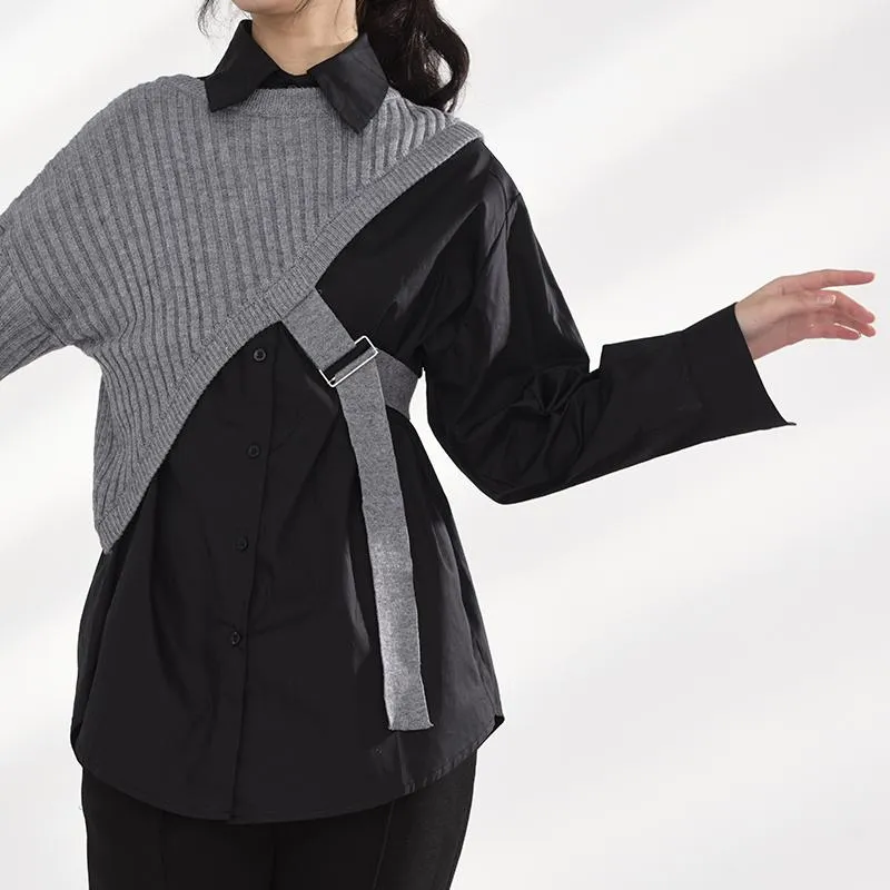 Manami Knitted Long Sleeve Irregular Shirt - Gray