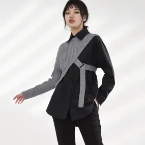 Manami Knitted Long Sleeve Irregular Shirt - Gray