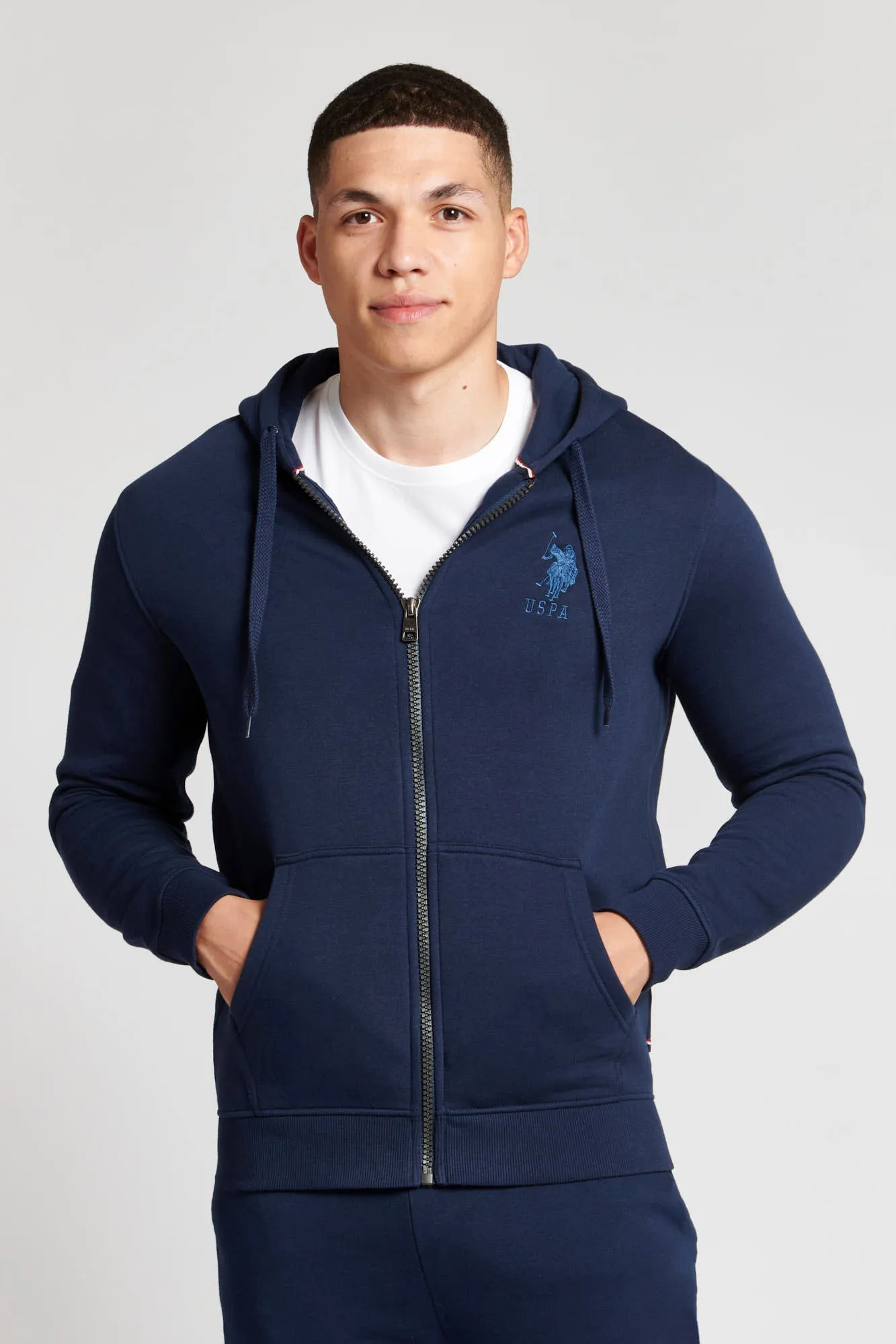 Mens Player 3 Zip-Through Hoodie in Navy Blue