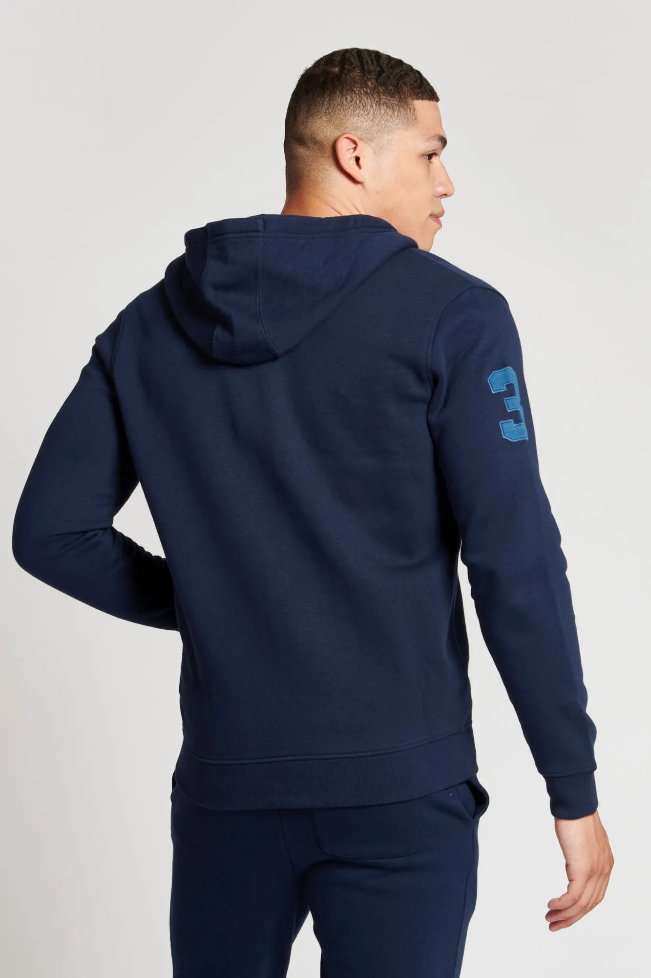 Mens Player 3 Zip-Through Hoodie in Navy Blue