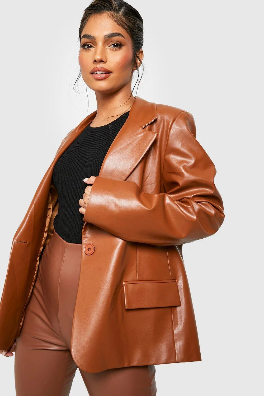 Mix & Match Faux Leather Boyfriend Blazer