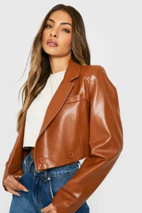 Mix & Match Faux Leather Crop Blazer