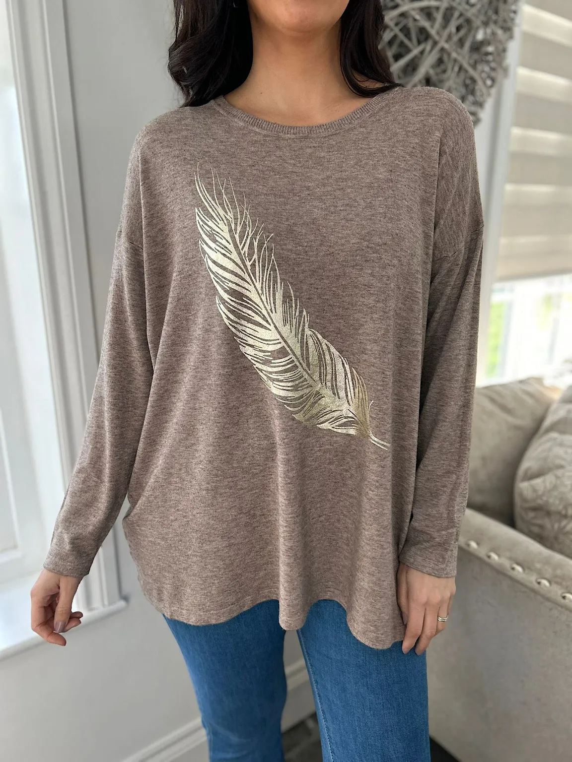 Mocha Gold Feather Knit Kimmy