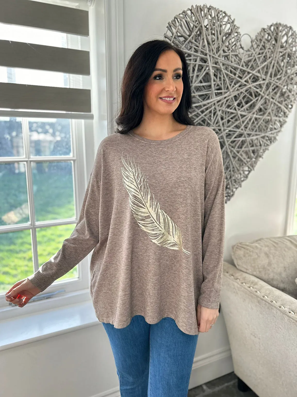 Mocha Gold Feather Knit Kimmy