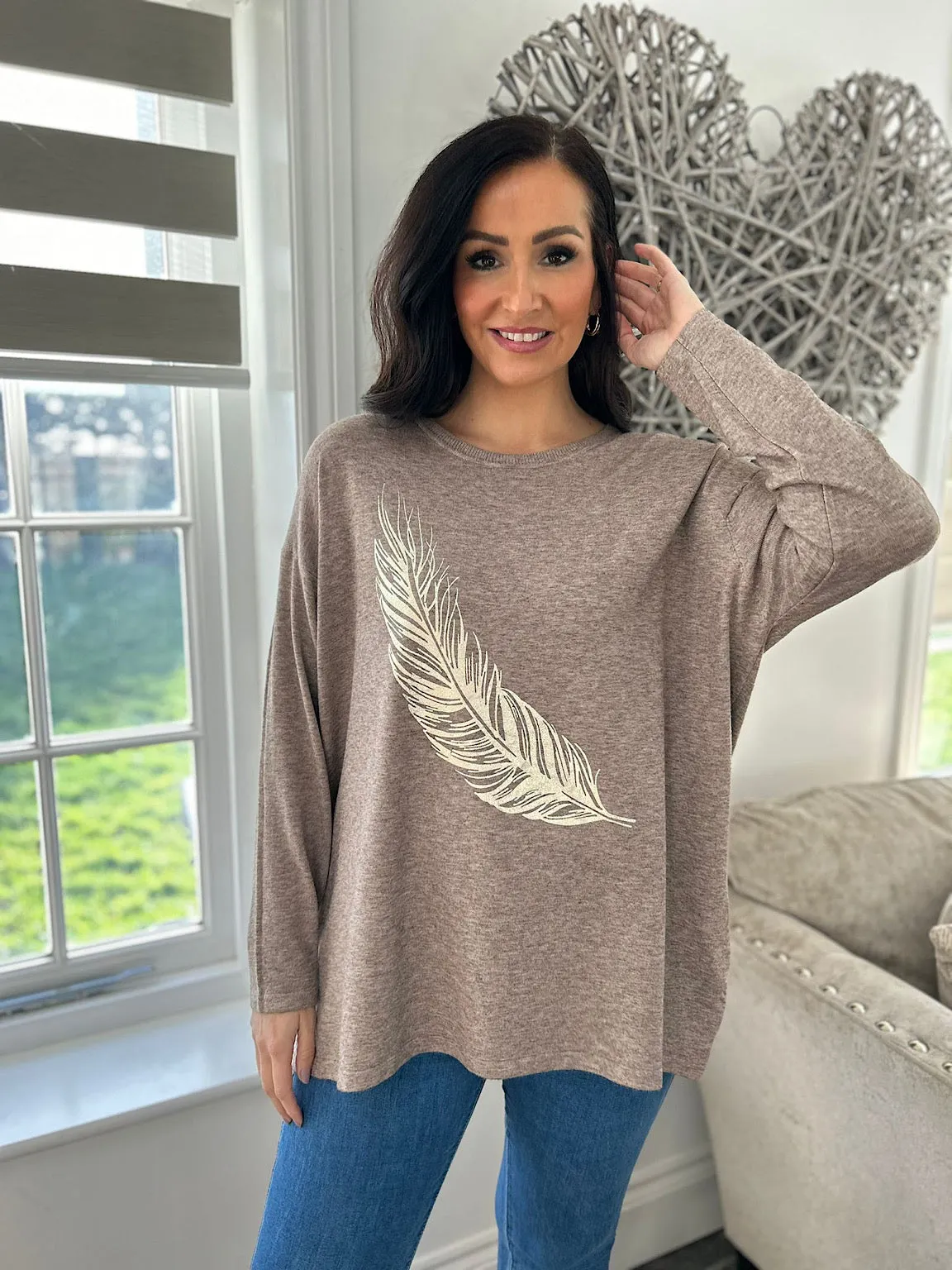 Mocha Gold Feather Knit Kimmy