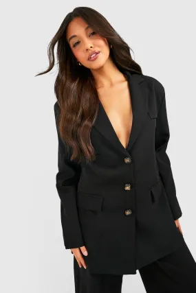 Mock Horn Button Oversized Blazer