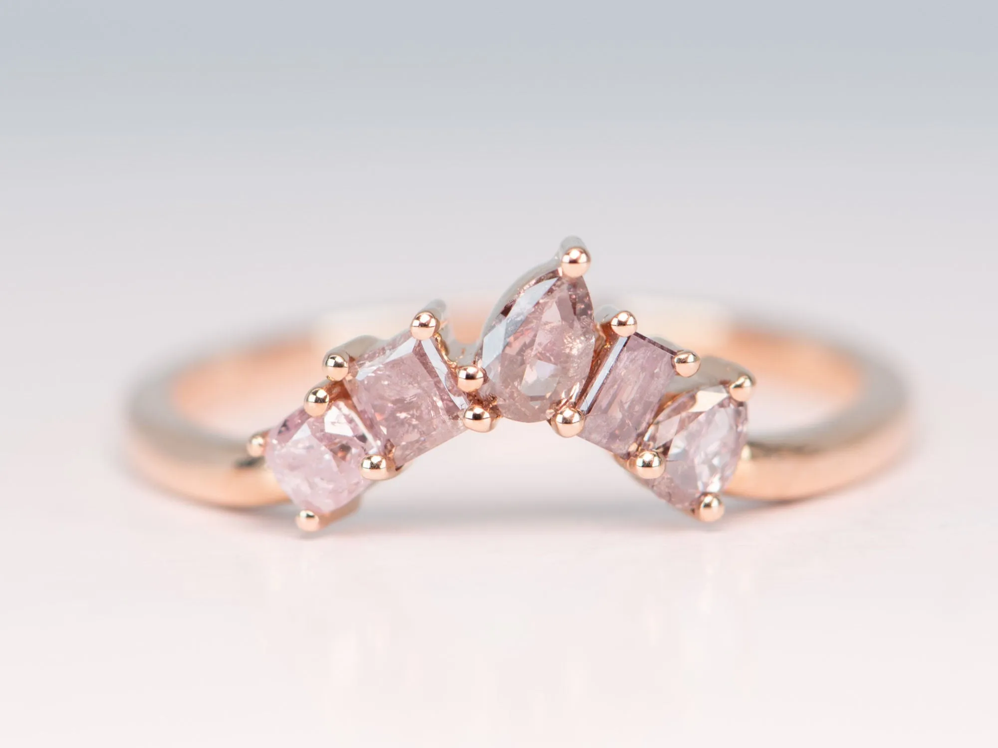 Natural Pink Diamond Curve Crown Ring 14K Rose Gold R5079