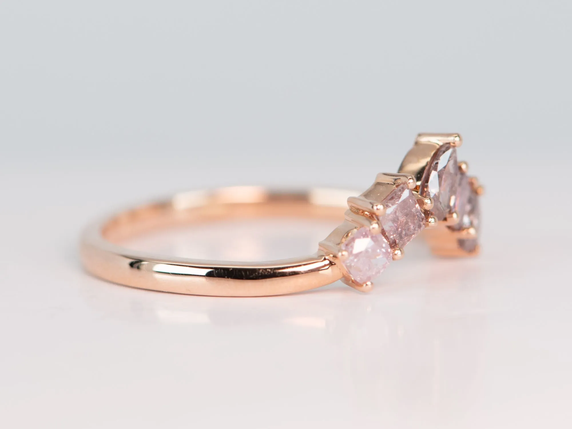 Natural Pink Diamond Curve Crown Ring 14K Rose Gold R5079