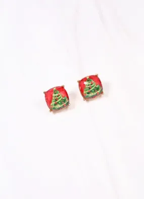 Oh Christmas Tree Stud Earring RED