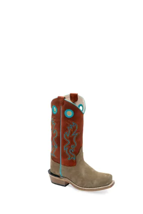 Old West Youth Unisex Medium Square Toe Camel/Cloudy Red Leather Cowboy Boots 6.5 D