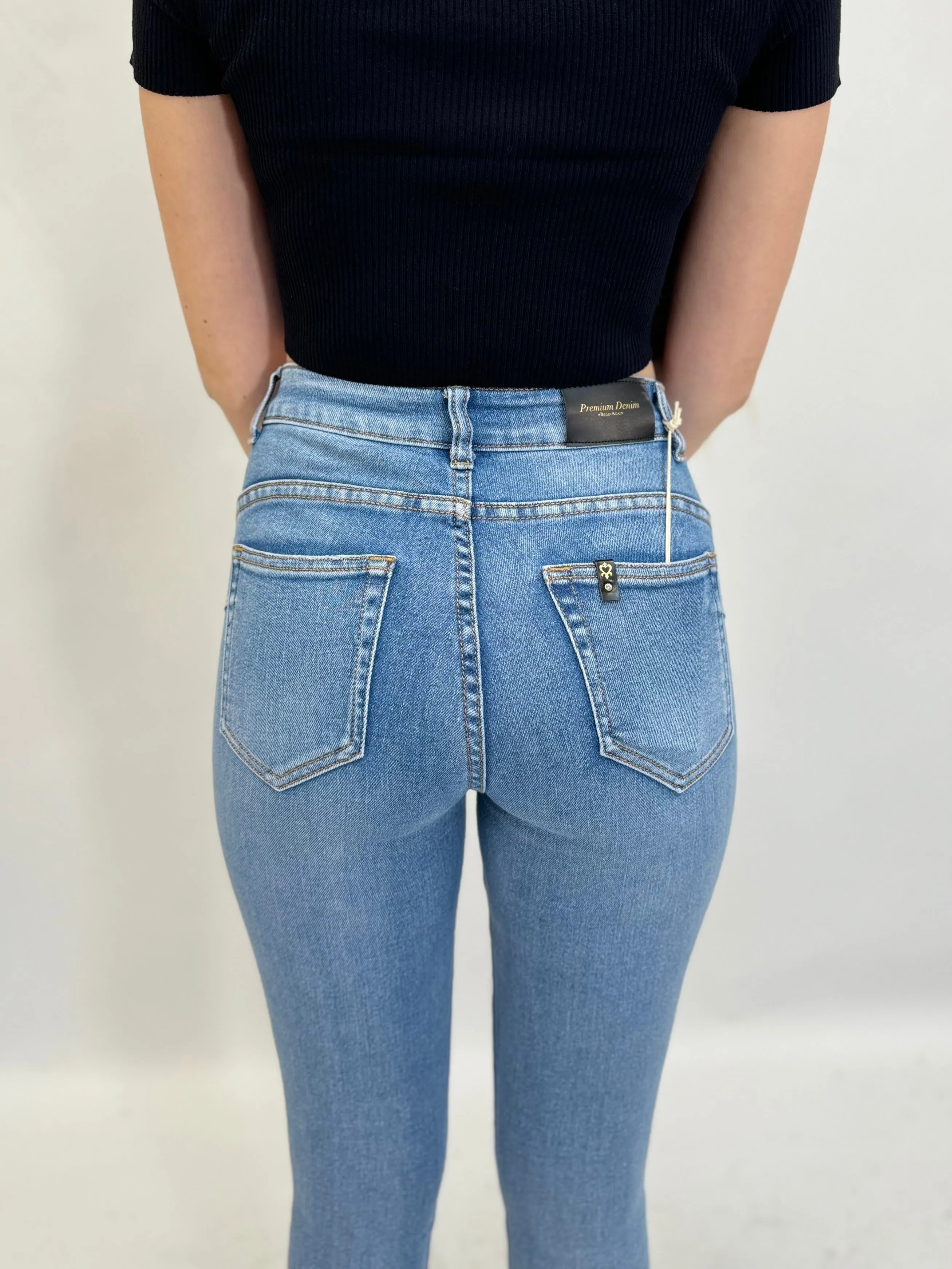 Pantaloni jeans skinny vita media effetto push up