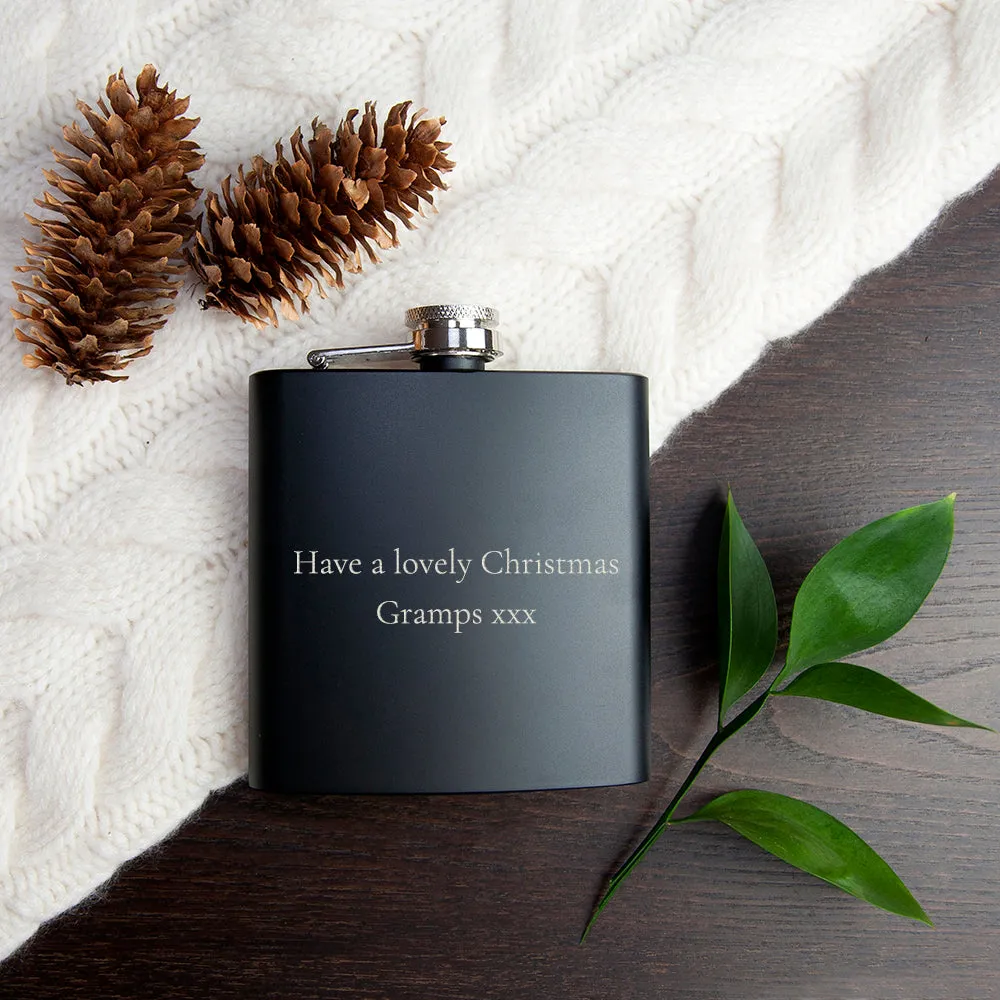 Personalised Merry Christmas Black Hip Flask