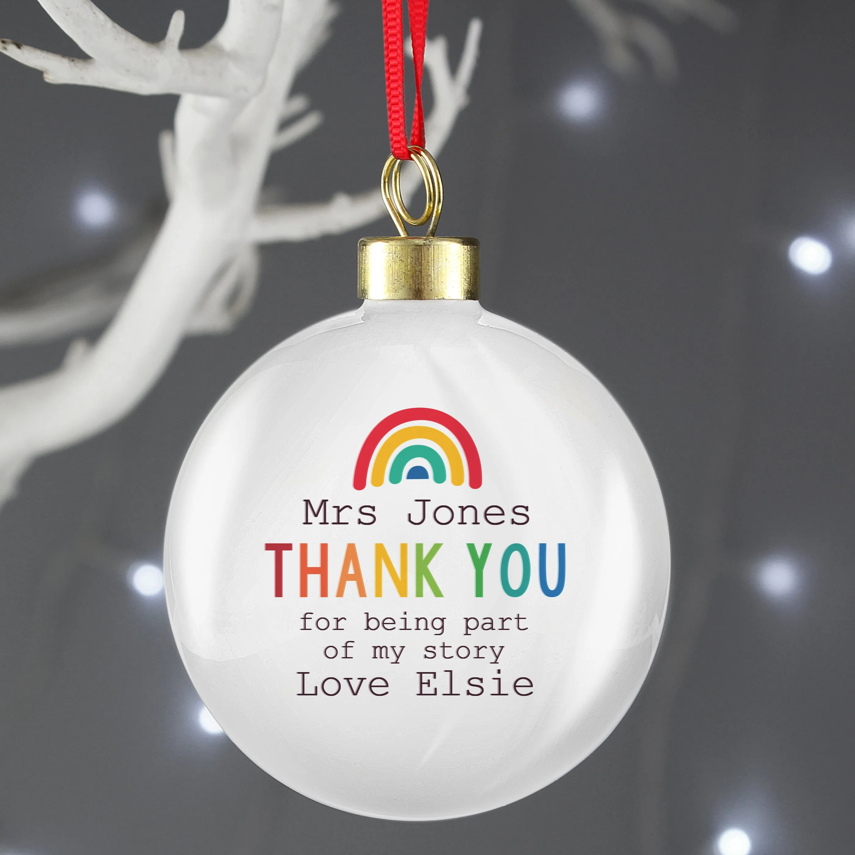 Personalised Rainbow Thank You Bauble