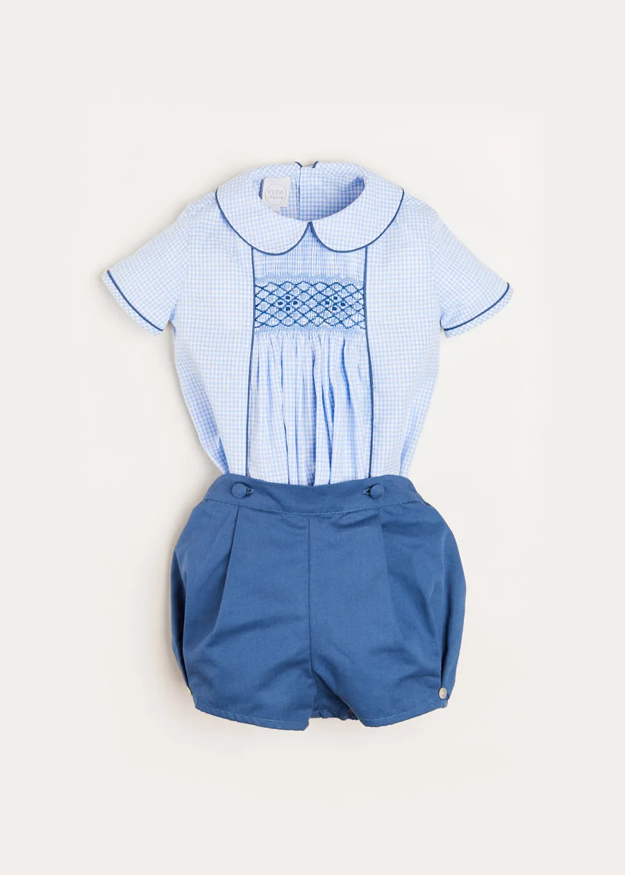 Peter Pan Collar Contrast Trim Short Sleeve Two Piece Set in Blue (6mths-3yrs)