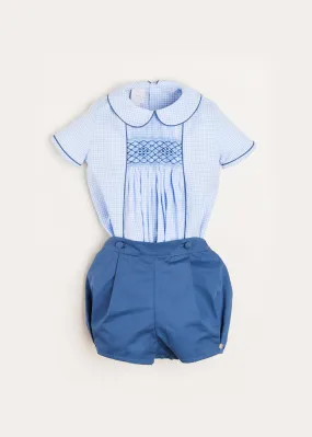 Peter Pan Collar Contrast Trim Short Sleeve Two Piece Set in Blue (6mths-3yrs)