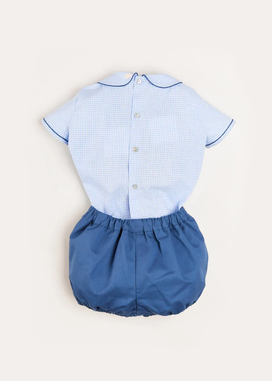 Peter Pan Collar Contrast Trim Short Sleeve Two Piece Set in Blue (6mths-3yrs)