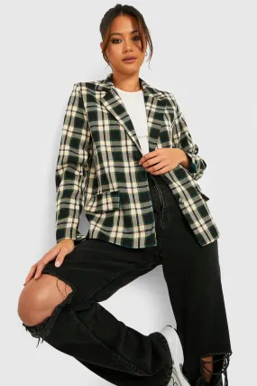 Petite Flannel Single Breasted Blazer