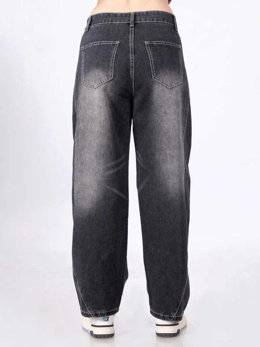 Pitch Black Loose Fit Jeans [ Unisex ]