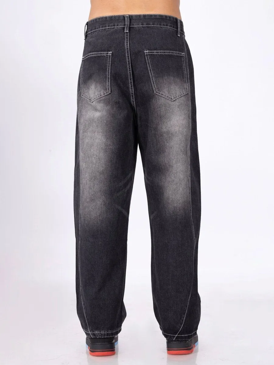 Pitch Black Loose Fit Jeans [ Unisex ]