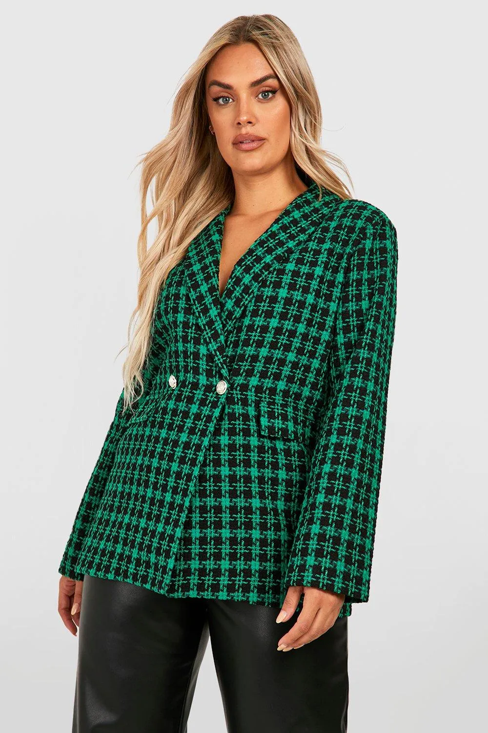 Plus Boucle Flannel Double Breasted Blazer