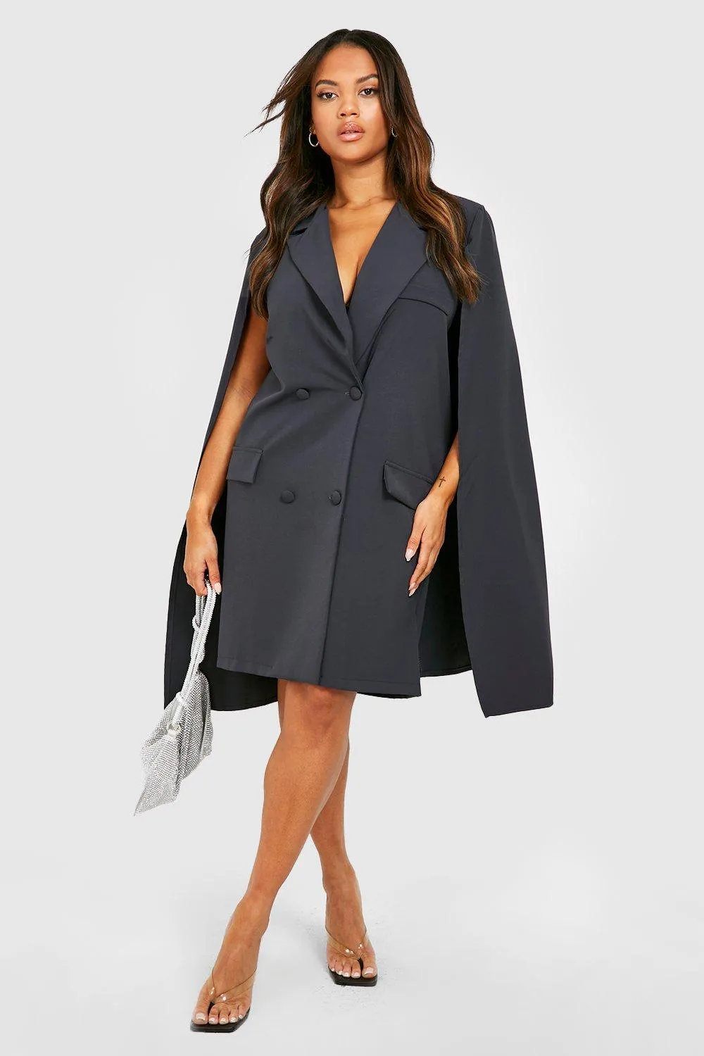 Plus Cape Detail Double Breasted Blazer Dress