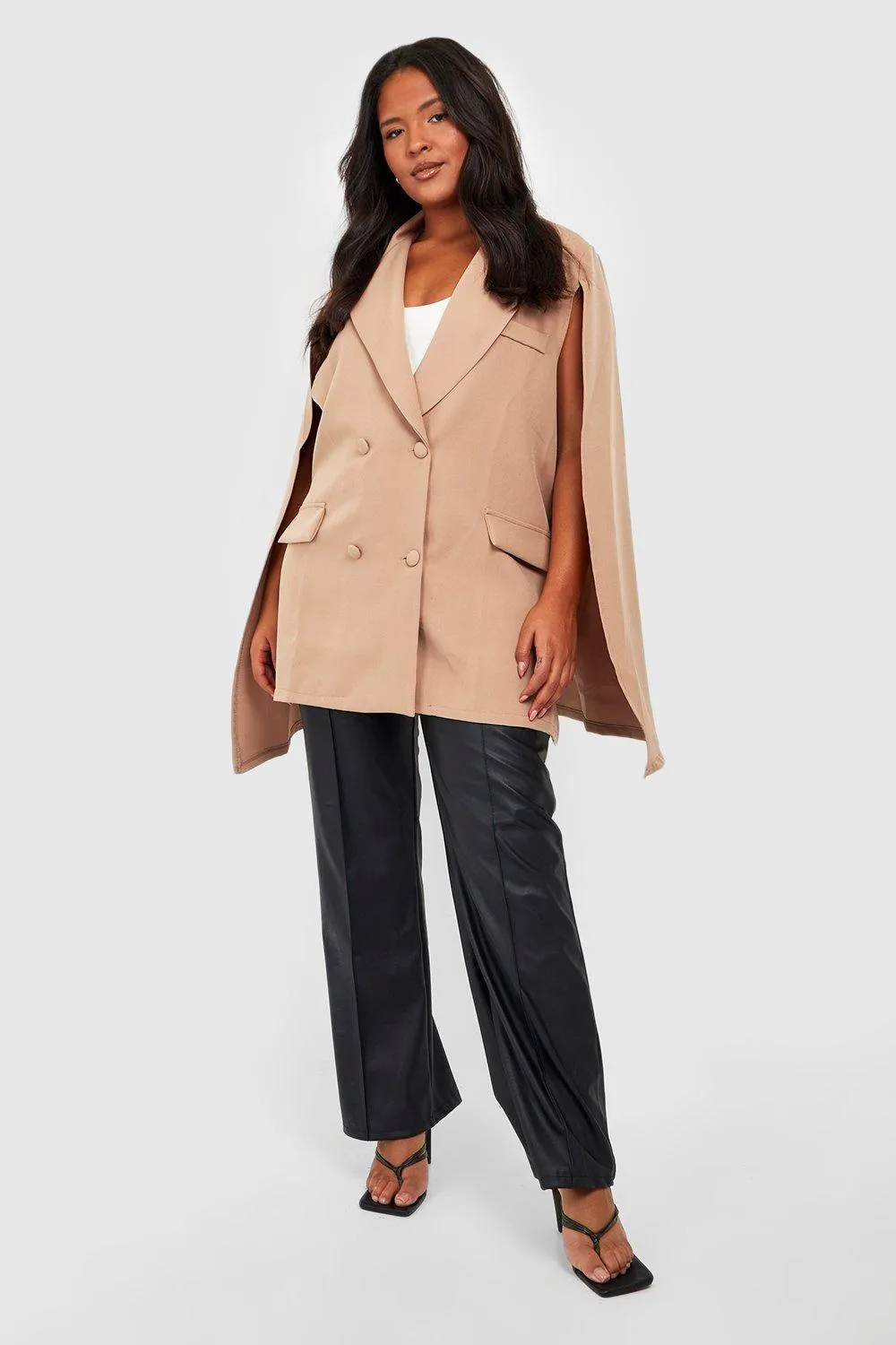 Plus Cape Detail Double Breasted Blazer