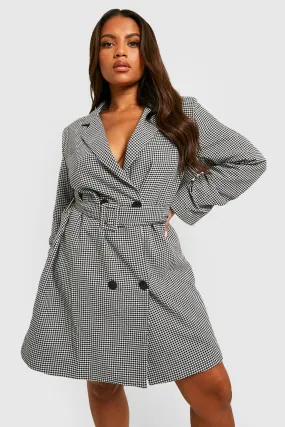 Plus Dogtooth Belted Blazer Dress