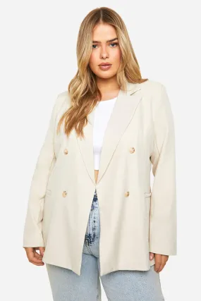 Plus Double Breasted Linen Look Blazer