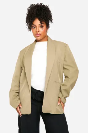 Plus Essential Oversized Ruched Sleeve Blazer