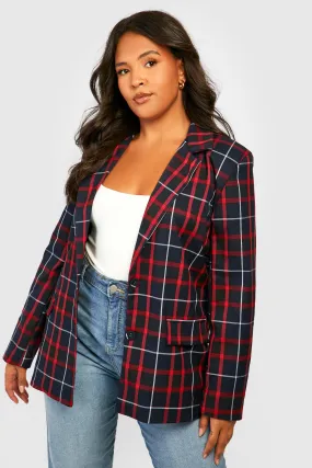 Plus Flannel Double Breasted Blazer